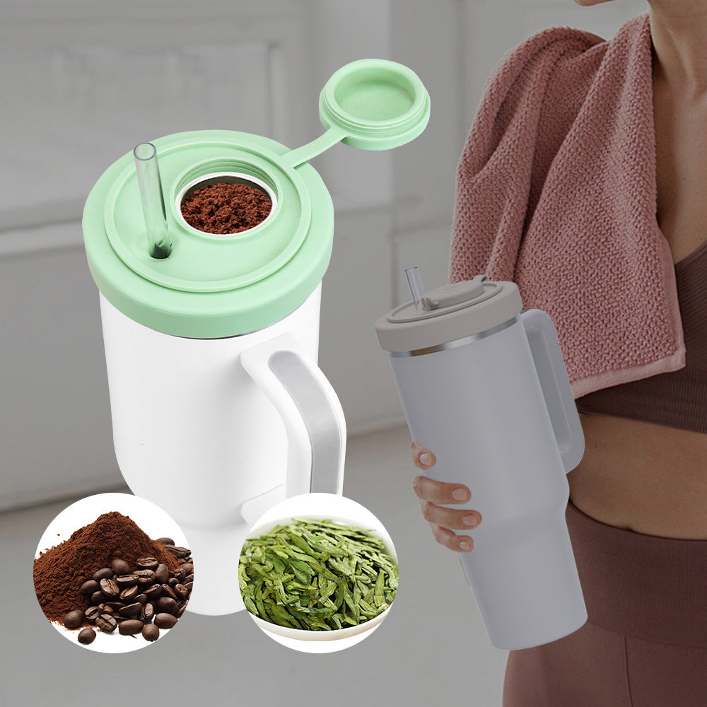 40oz tumbler Leak proof silicone lids with pillbox and Infuser for tea/coffee_miki