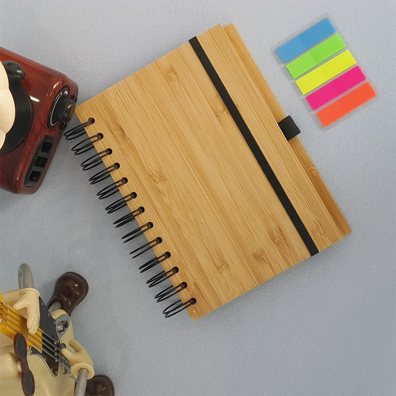 Blank Bamboo Notebook with Coil and Pen for Office Gifts _miki