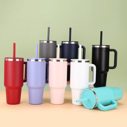 powder coated 40oz quencher tumblers with silicone straw_miki