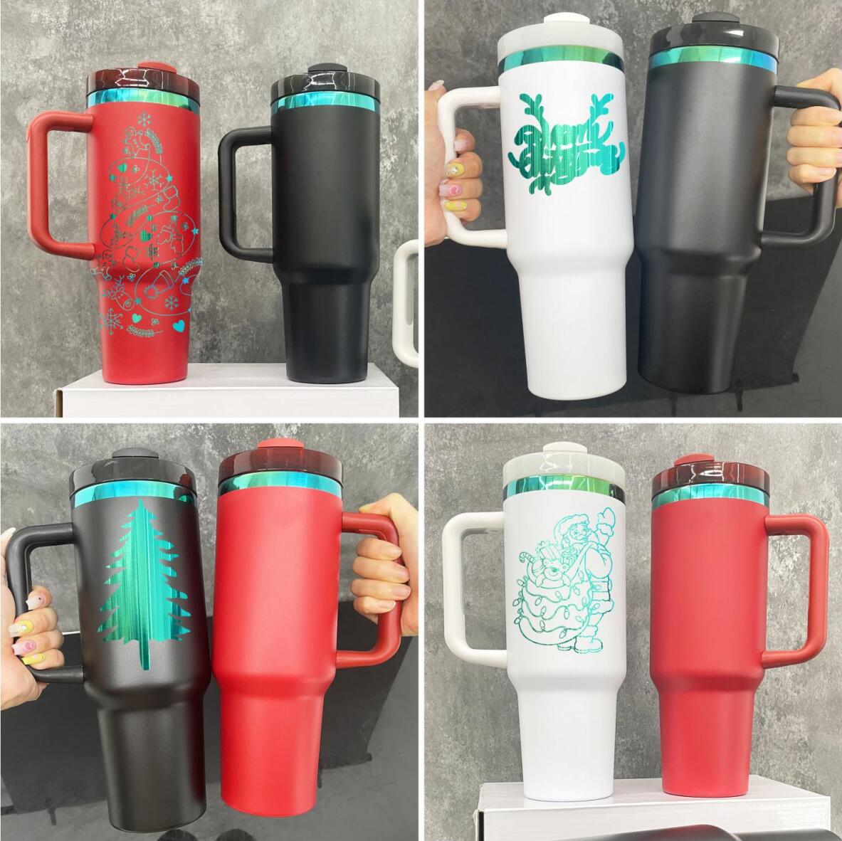 Christmas blue green ombere underneath powder coated H2.0 40oz quencher tumblers for engraving_miki