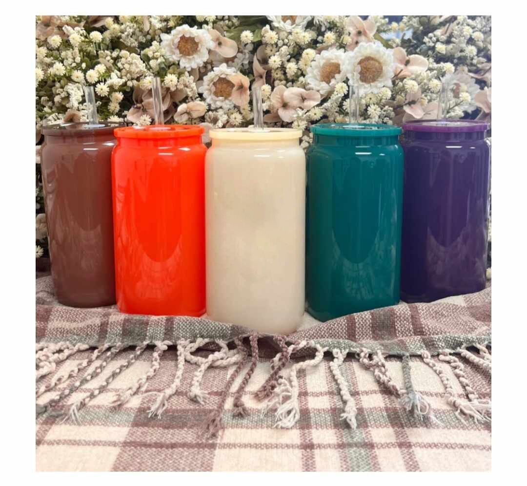 fall autumn colors 16oz glass cans with plastic lids and straws for sublimation and UV DTF wraps_miki