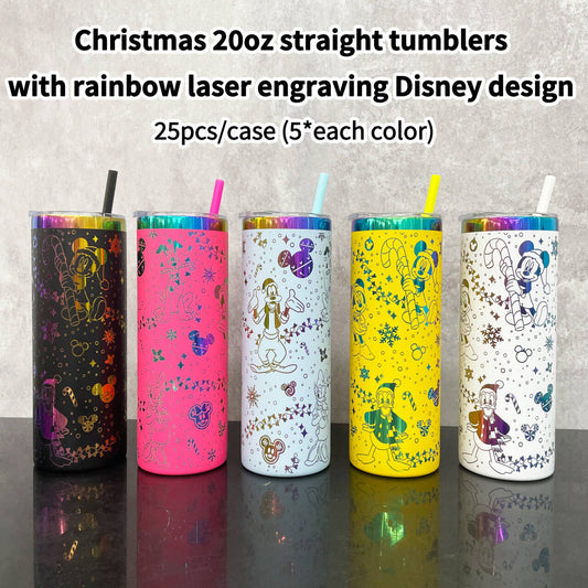 Disney designs engraved rainbow plated 20oz straight tumblers with slide lid and straw_miki