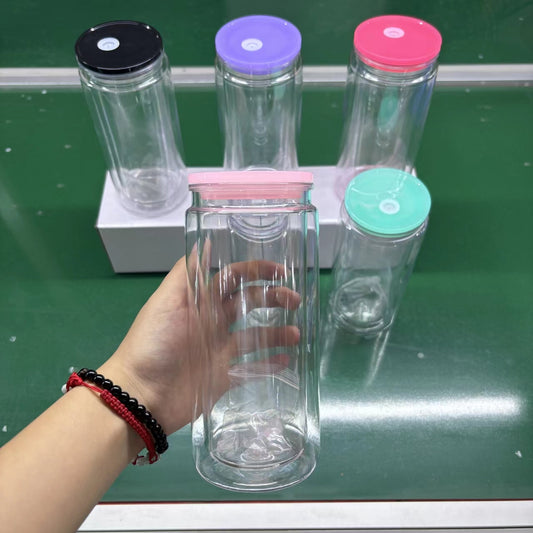 20oz outer 16oz inner plastic snowglobe can with colored lids and straws,pre drilled with plug_miki