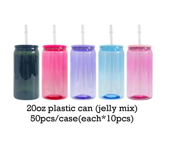 🔥USA RTS 16oz jelly acrylic plastic cans with lid and straw for vinyl and DTF_miki