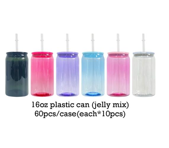 🔥USA RTS 16oz jelly acrylic plastic cans with lid and straw for vinyl and DTF_miki