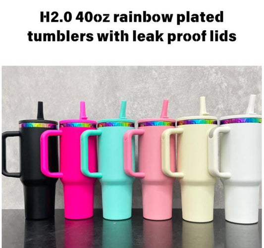 Leak Proof Rainbow Plated H2.0 40oz Quencher Tumblers With Lid and Straw Powder Coated for Laser Engraving_miki