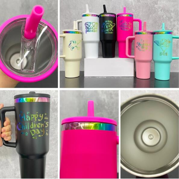 Leak Proof Rainbow Plated H2.0 40oz Quencher Tumblers With Lid and Straw Powder Coated for Laser Engraving_miki