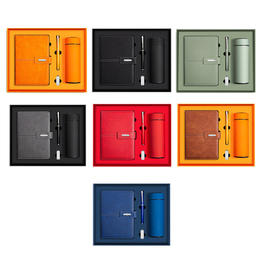A5 Lined Leather Notebook Hardcover Journal Set with Pen, Insulated Thermos, USB Drive and Gift Box for School,office ,Business_miki