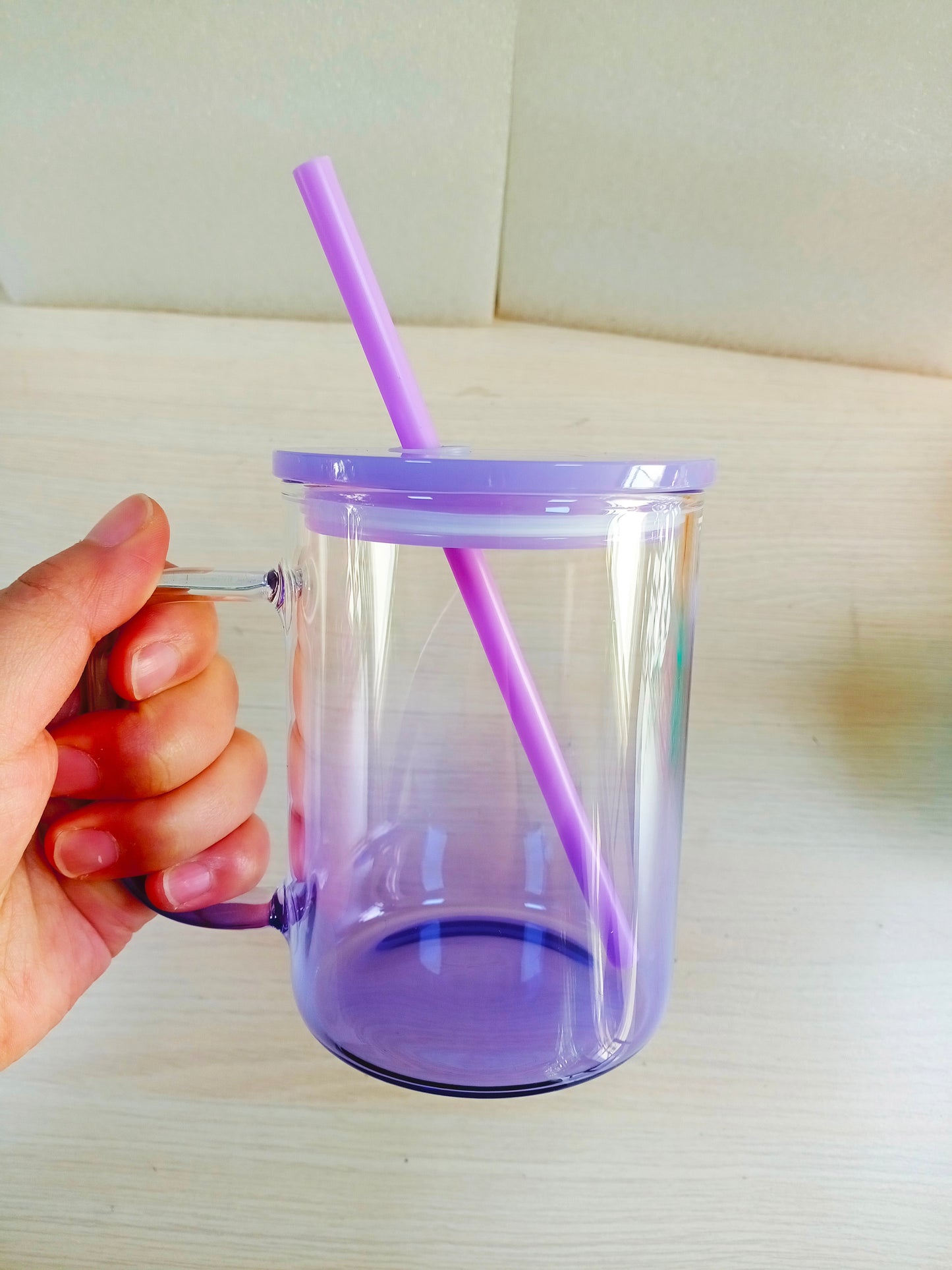 17oz Ombre Jelly Glass Mug with Colored Plastic Lid and Straw for Sublimation and UV DTF _ miki