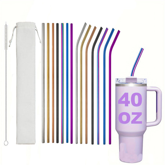 colorful rainbow 30cm stainless steel straws 11.8 inches metal straws with Cleaning Brush for 40oz tumblers_miki