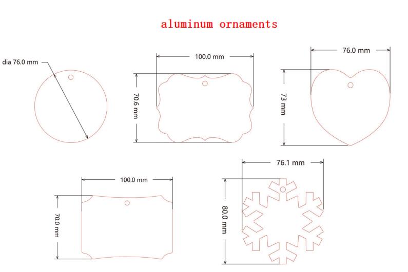 USA RTS_ Sublimation Aluminium Ornaments Mixed Shape for DIY Crafts Christmas Decorations with String_ Miki