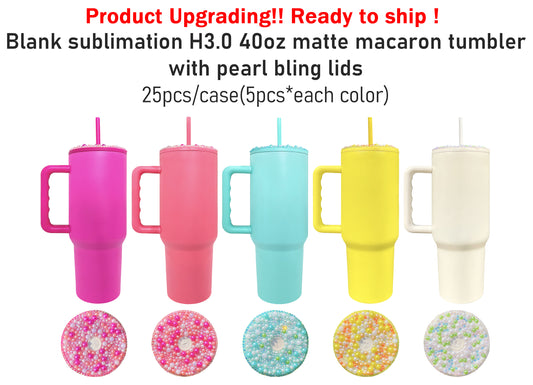 blank sublimation H3.0 matte macaron tumbler with pearl bling lid_miki