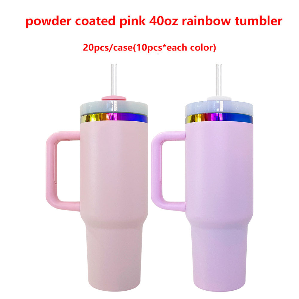 Valentines Day Pink Powder Coated 40oz Rainbow Plated Tumbler For Laser Engraving_miki
