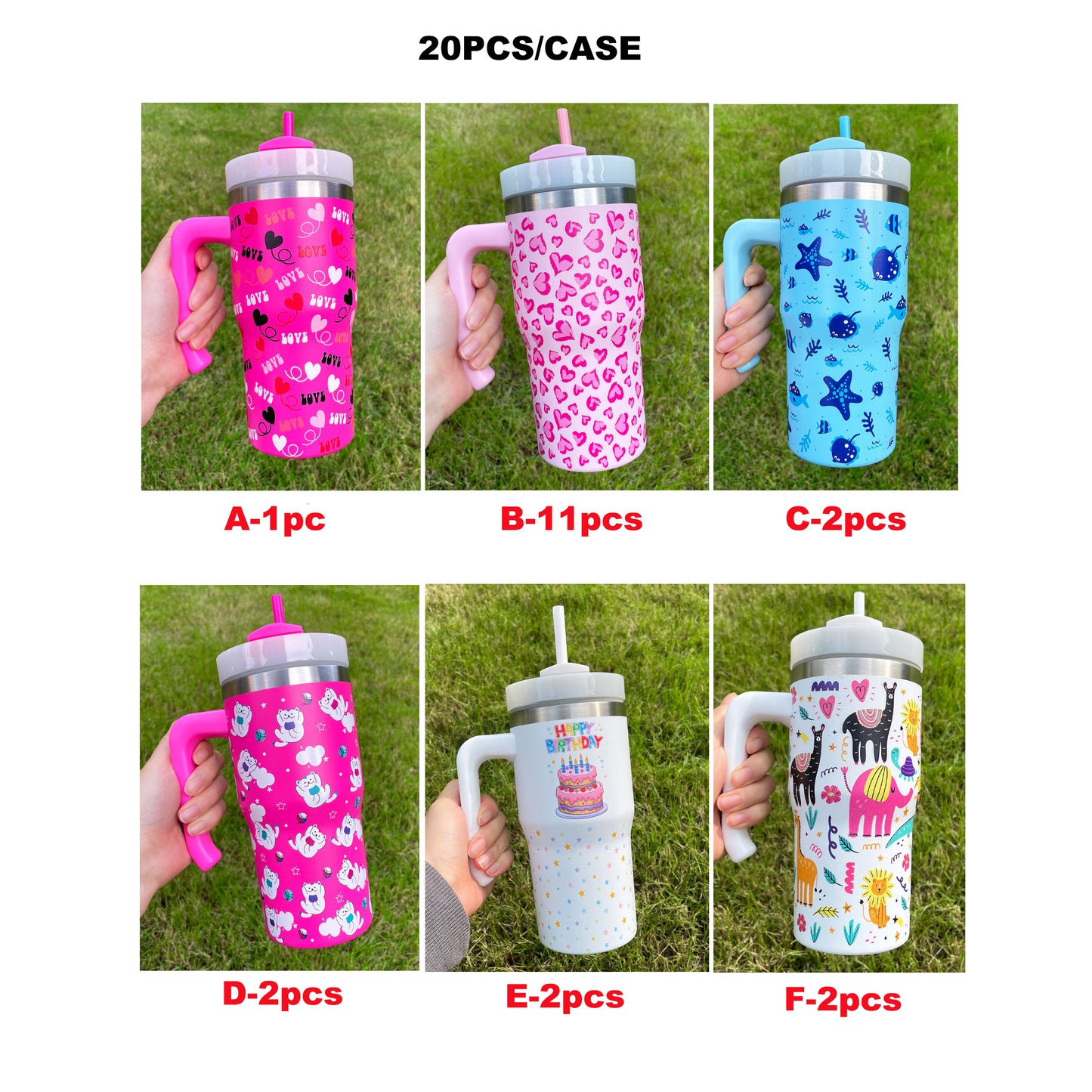USA RTS_ 3D Cute Design Printed H2.0 20oz Kids Tumblers with Handle_ miki