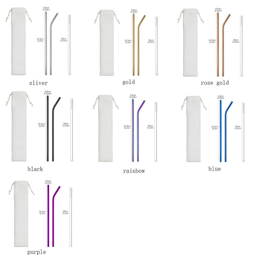 colorful rainbow 30cm stainless steel straws 11.8 inches metal straws with Cleaning Brush for 40oz tumblers_miki