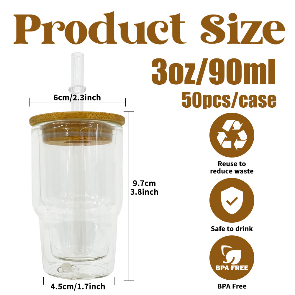 Sublimation Snowglobe Double Walled 3oz Mini Shot Glass with Lid and Straw Pre-drilled with Stopper_ miki