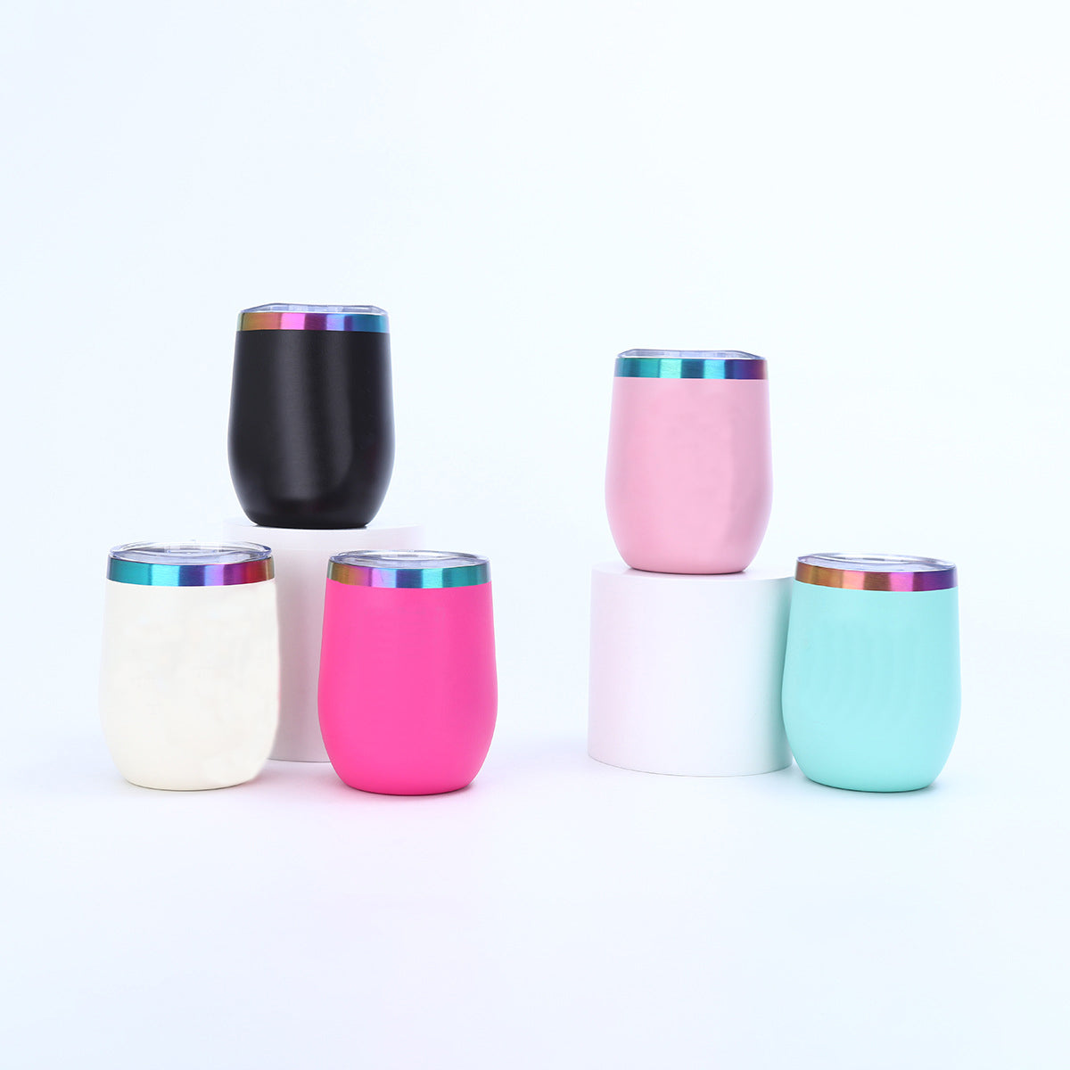 rainbow plated powder coated 12oz Stainless Steel Wine Tumbler with slide lid for laser engrave_miki
