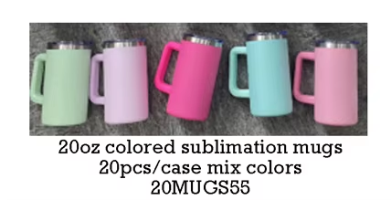 USA RTS_ 20oz Sublimation Colored Stainless Steel Coffee Mugs with Removable Handle and Slide Lid_ miki