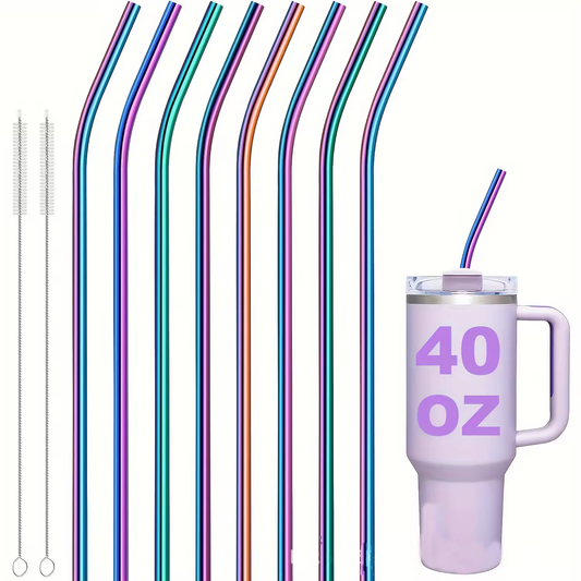 colorful rainbow 30cm stainless steel straws 11.8 inches metal straws with Cleaning Brush for 40oz tumblers_miki