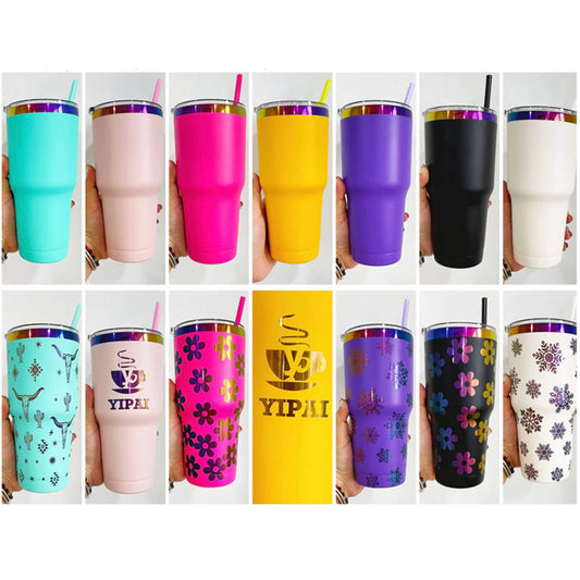 powder coated yeti 30oz rainbow plated yeti car tumbler with color lids _miki