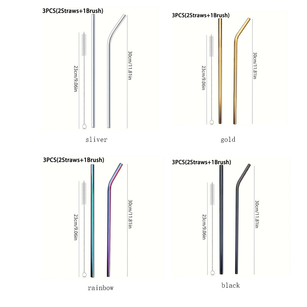 colorful rainbow 30cm stainless steel straws 11.8 inches metal straws with Cleaning Brush for 40oz tumblers_miki