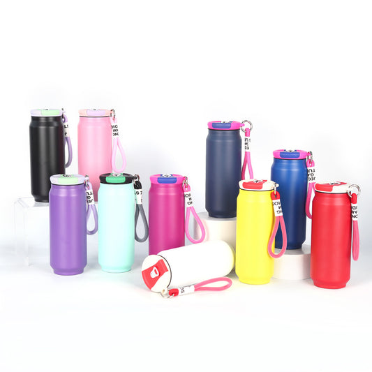 Powder Coated 500ml Macaron Colored Stainless Steel Cola Tumbler Cans with Lid and Strap for Laser Engraving_ miki
