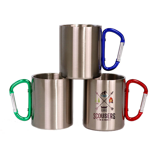 Sublimation Blank Portable 300ml Stainless Steel Camping Coffee Mug with Carabiner Handle for Backpacking , Hiking, Hunting, Fishing_ miki