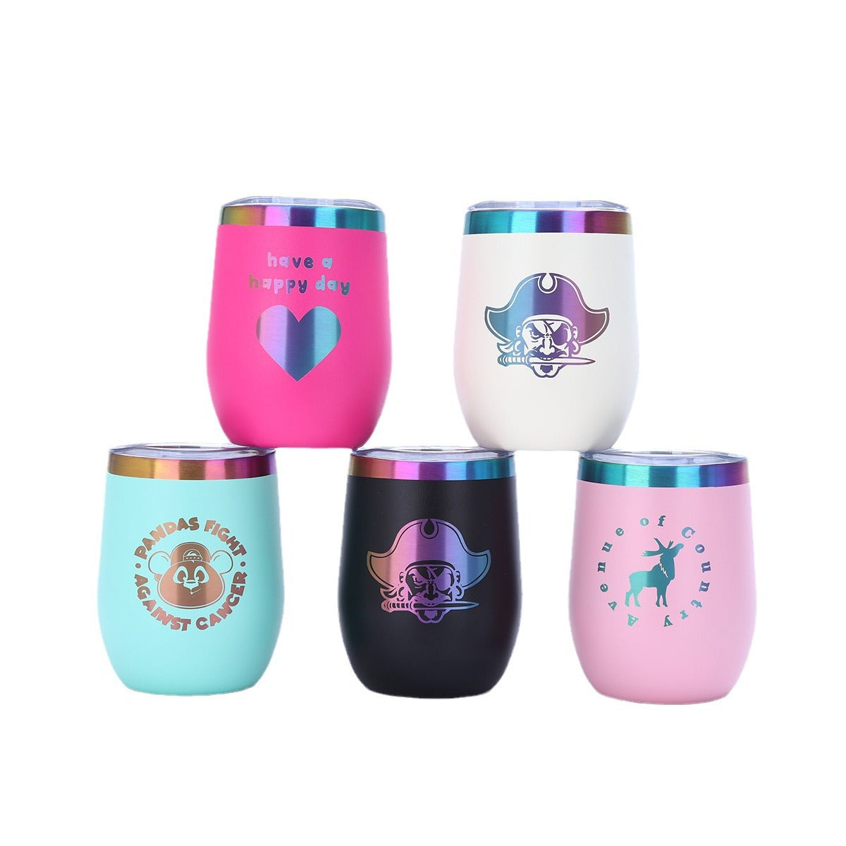rainbow plated powder coated 12oz Stainless Steel Wine Tumbler with slide lid for laser engrave_miki
