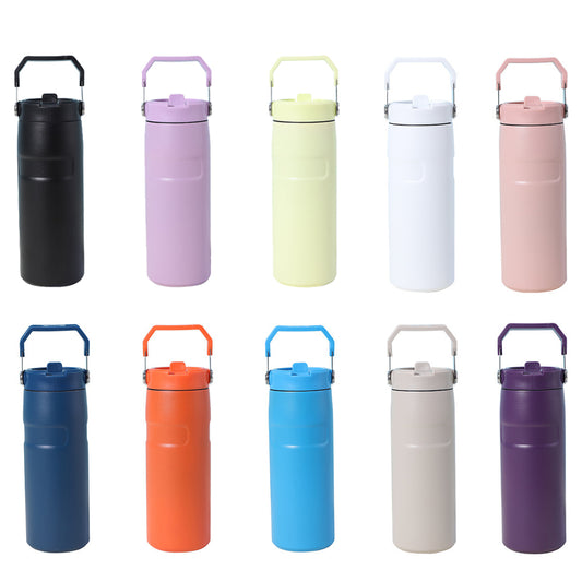 Stanley Style 16oz Double Walled Stainless Steel Water Bottles with Flip Straw Lid and Top Handle_ miki