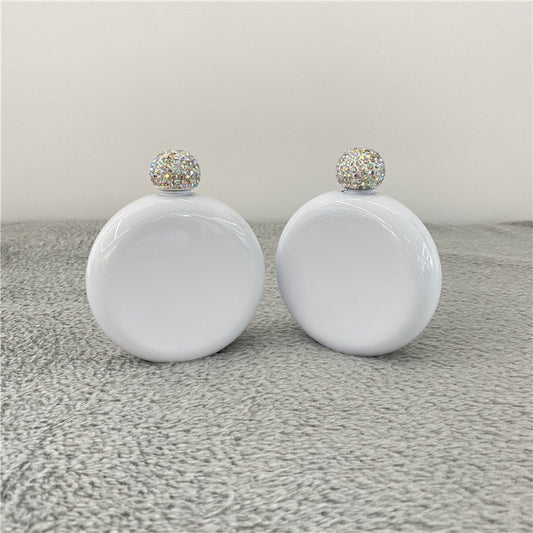 5oz blank sublimation circle round mini flask with rhinestone lid_miki