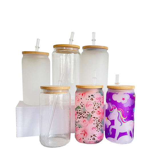 USA RTS 16oz clear & frosted blank sublimation beer glass can_miki
