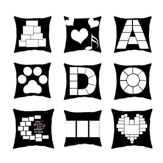 White Black Nine Panel Sublimation Pillow Cover_miki